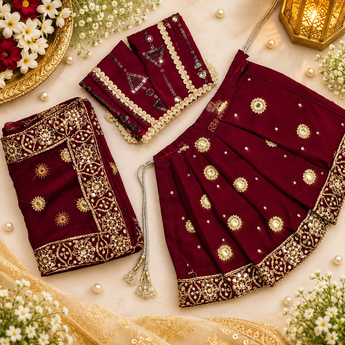 Maroon Designer Lehenga Set (Mataji)