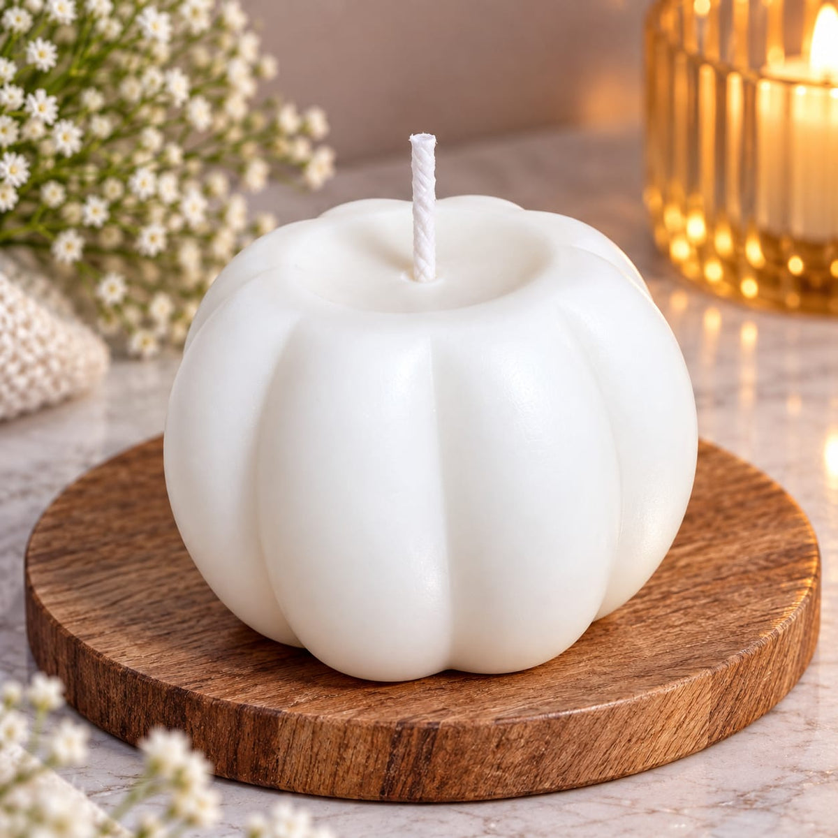 Pumpkin Shaped White Candle