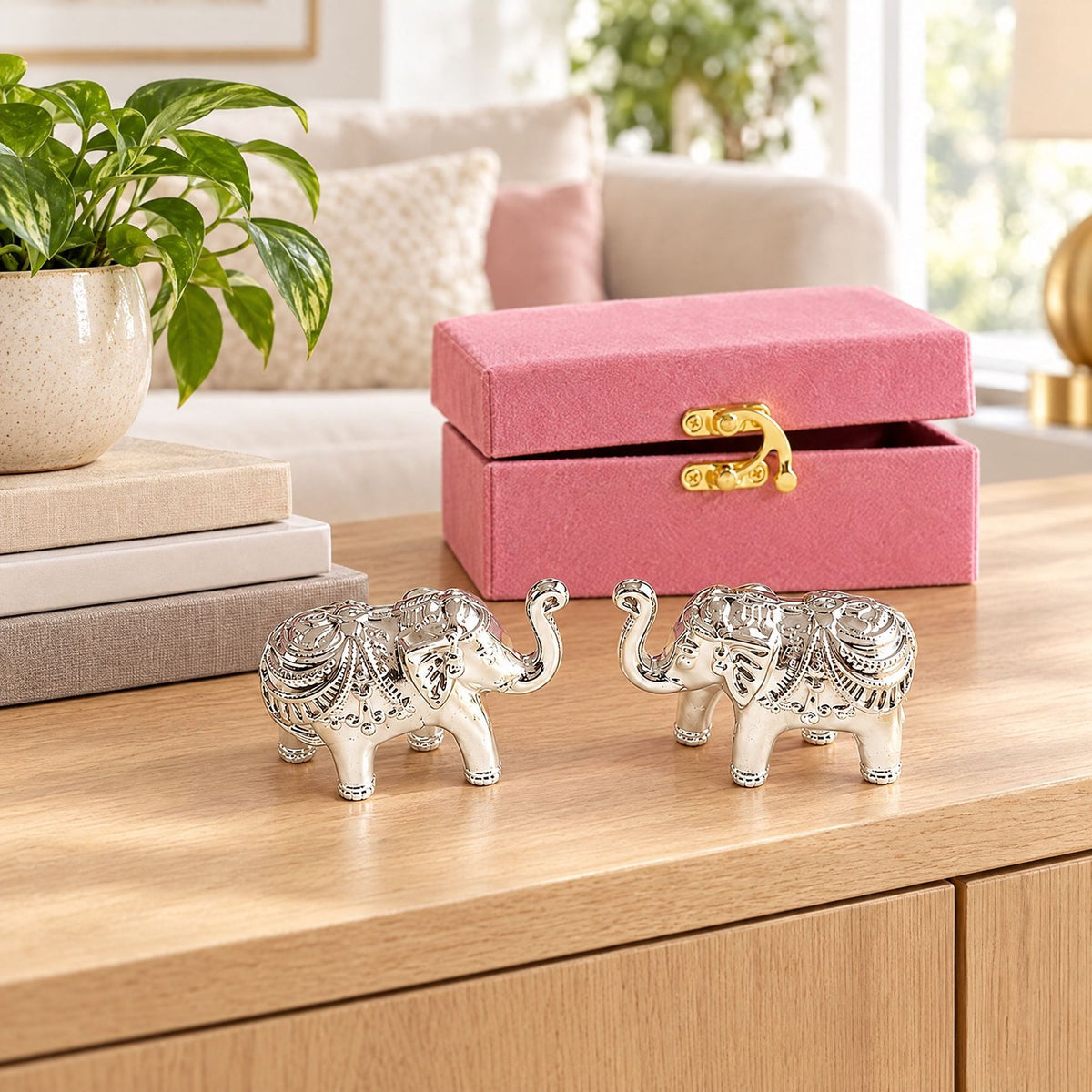 Silver Plated Gajraj Pair With Velvet Box