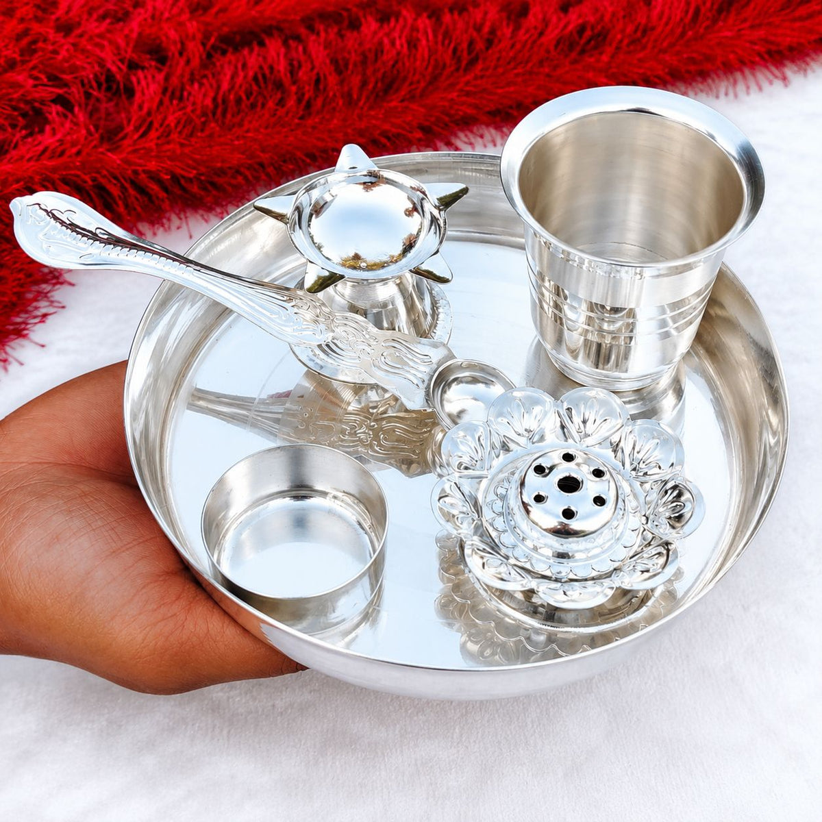 German Silver Puja Thali Set