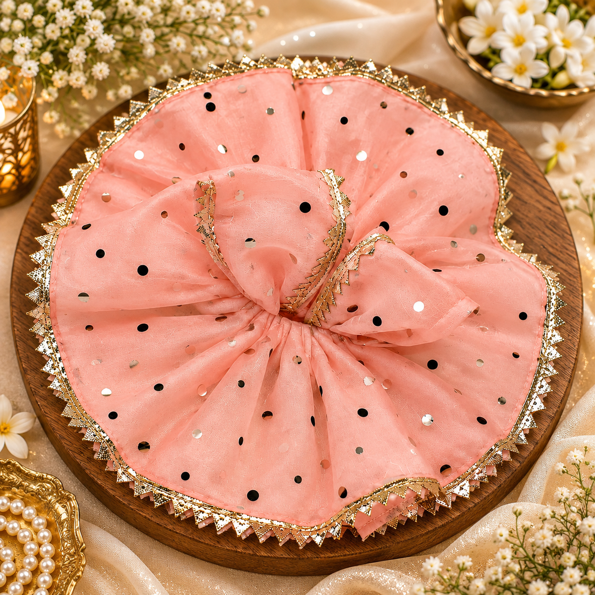 Laddu Gopal Floral Poshak (Peach Pink)